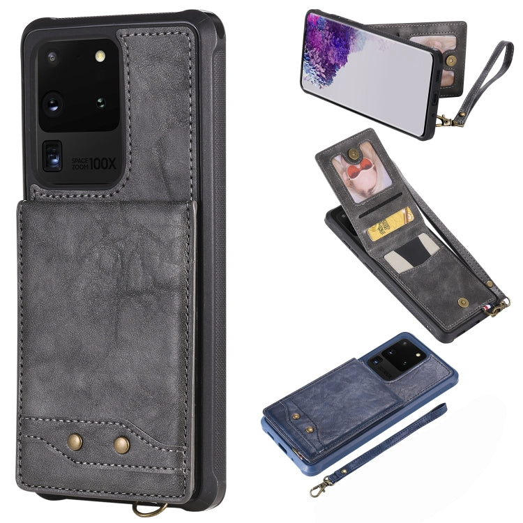 For Galaxy S20 Ultra Vertical Flip Shockproof Leather Protective Case with Short Rope, Support Card Slots & Bracket & Photo Holder & Wallet Function