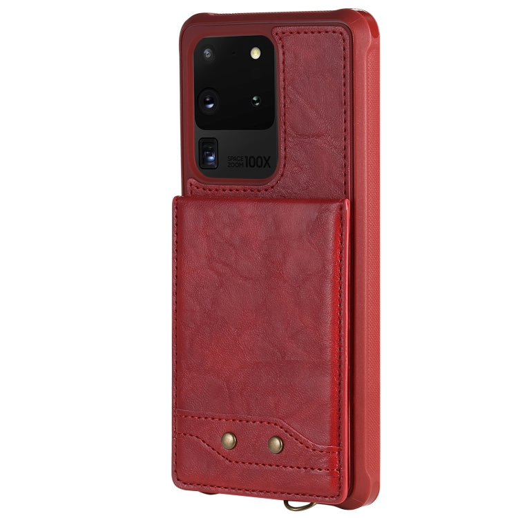 For Galaxy S20 Ultra Vertical Flip Shockproof Leather Protective Case with Short Rope, Support Card Slots & Bracket & Photo Holder & Wallet Function