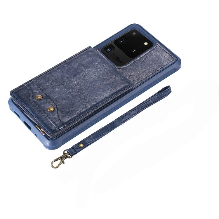 For Galaxy S20 Ultra Vertical Flip Shockproof Leather Protective Case with Short Rope, Support Card Slots & Bracket & Photo Holder & Wallet Function