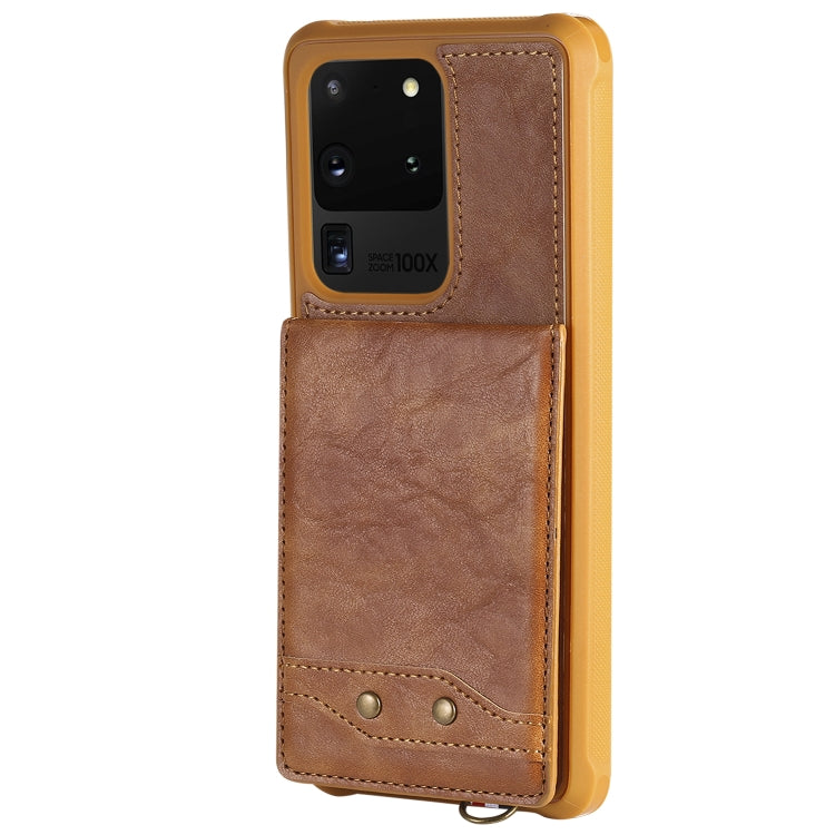 For Galaxy S20 Ultra Vertical Flip Shockproof Leather Protective Case with Short Rope, Support Card Slots & Bracket & Photo Holder & Wallet Function