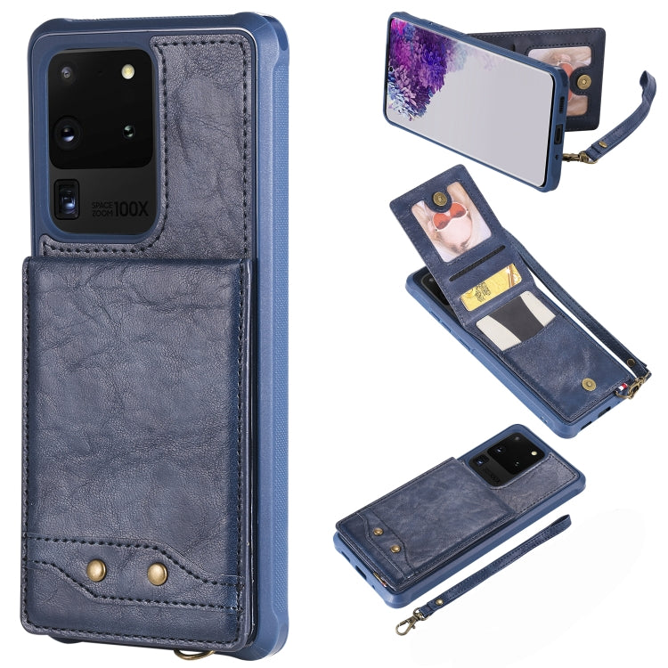 For Galaxy S20 Ultra Vertical Flip Shockproof Leather Protective Case with Short Rope, Support Card Slots & Bracket & Photo Holder & Wallet Function