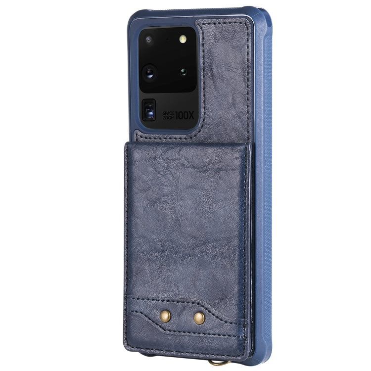 For Galaxy S20 Ultra Vertical Flip Shockproof Leather Protective Case with Short Rope, Support Card Slots & Bracket & Photo Holder & Wallet Function