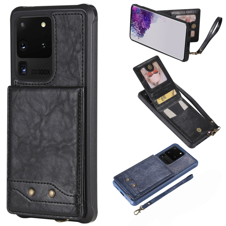 For Galaxy S20 Ultra Vertical Flip Shockproof Leather Protective Case with Short Rope, Support Card Slots & Bracket & Photo Holder & Wallet Function
