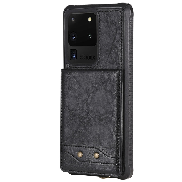 For Galaxy S20 Ultra Vertical Flip Shockproof Leather Protective Case with Short Rope, Support Card Slots & Bracket & Photo Holder & Wallet Function