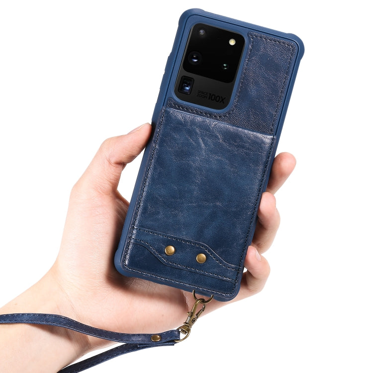 For Galaxy S20 Ultra Vertical Flip Shockproof Leather Protective Case with Short Rope, Support Card Slots & Bracket & Photo Holder & Wallet Function