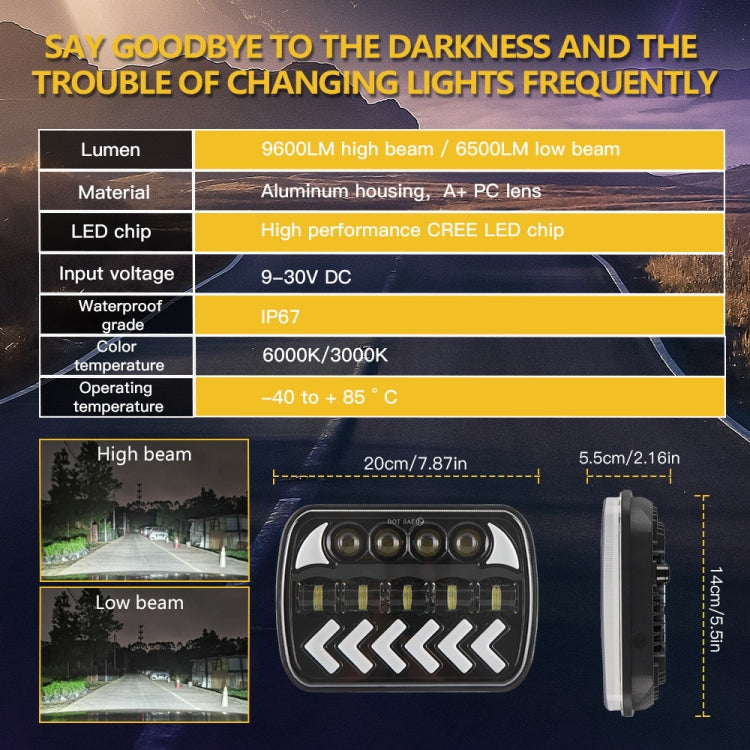 1 Pair 7 inch Square Fishbone Running Water Turn Signal Light