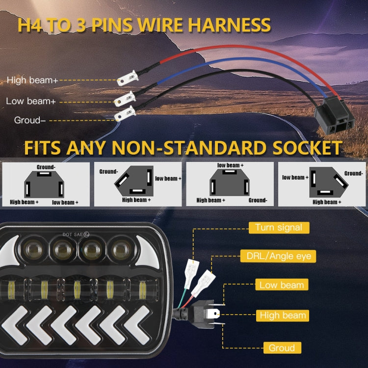 1 Pair 7 inch Square Fishbone Running Water Turn Signal Light