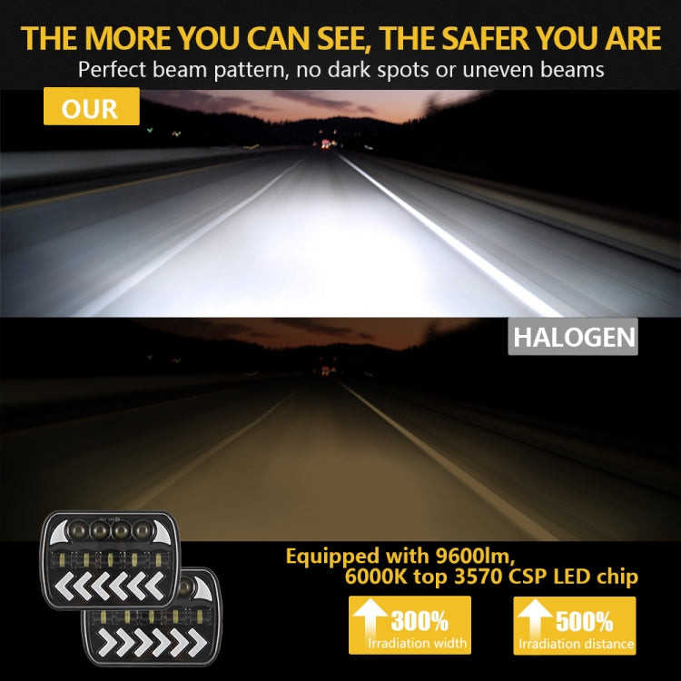 1 Pair 7 inch Square Fishbone Running Water Turn Signal Light