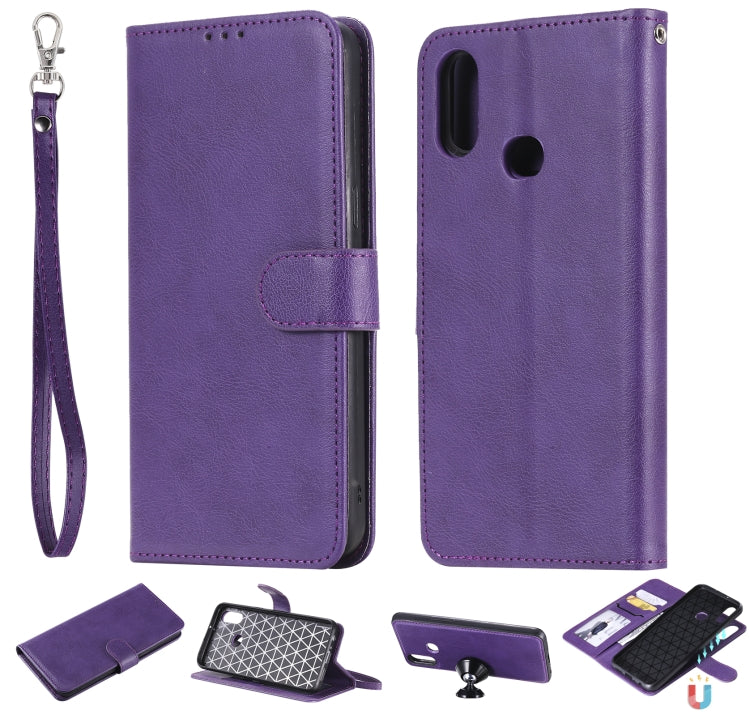 For Galaxy A10s 2 in 1 Solid Color Detachable PU Leather Case with Card Slots & Magnetic Holder & Photo Frame & Wallet & Strap