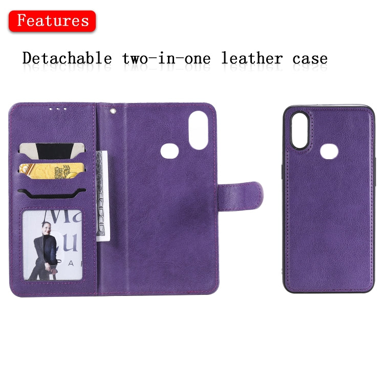 For Galaxy A10s 2 in 1 Solid Color Detachable PU Leather Case with Card Slots & Magnetic Holder & Photo Frame & Wallet & Strap