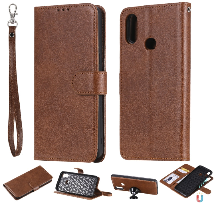For Galaxy A10s 2 in 1 Solid Color Detachable PU Leather Case with Card Slots & Magnetic Holder & Photo Frame & Wallet & Strap
