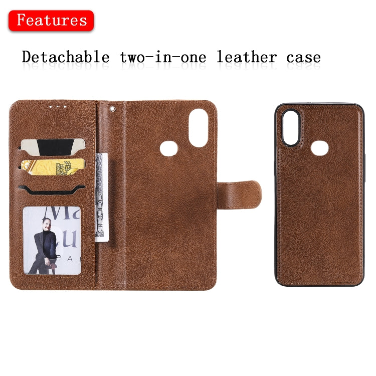 For Galaxy A10s 2 in 1 Solid Color Detachable PU Leather Case with Card Slots & Magnetic Holder & Photo Frame & Wallet & Strap