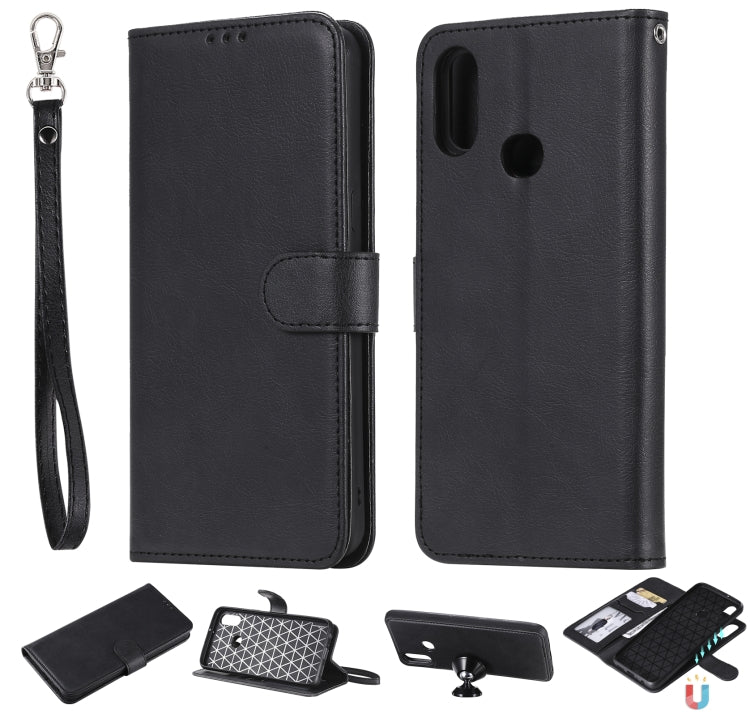 For Galaxy A10s 2 in 1 Solid Color Detachable PU Leather Case with Card Slots & Magnetic Holder & Photo Frame & Wallet & Strap