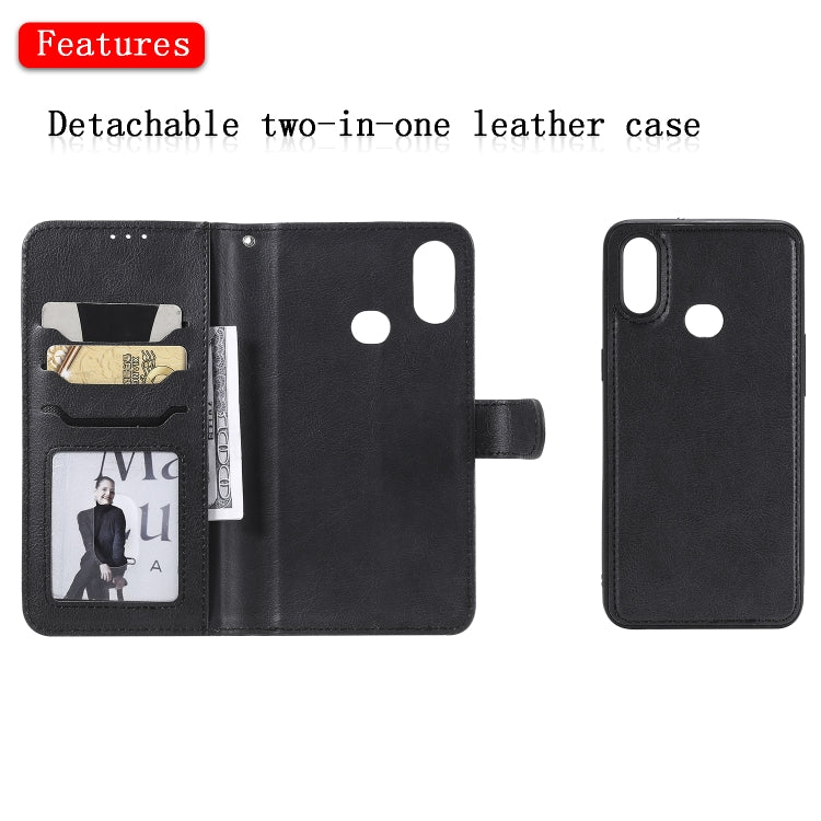 For Galaxy A10s 2 in 1 Solid Color Detachable PU Leather Case with Card Slots & Magnetic Holder & Photo Frame & Wallet & Strap
