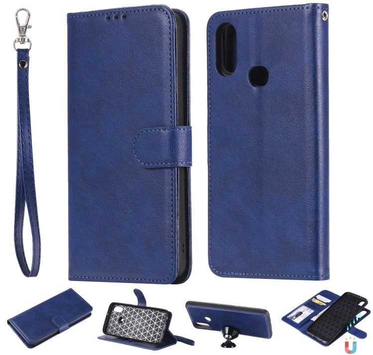 For Galaxy A10s 2 in 1 Solid Color Detachable PU Leather Case with Card Slots & Magnetic Holder & Photo Frame & Wallet & Strap
