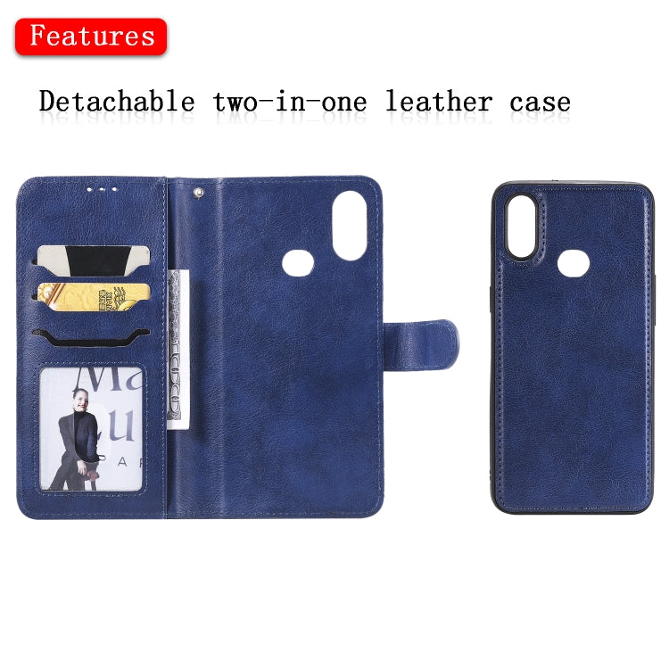 For Galaxy A10s 2 in 1 Solid Color Detachable PU Leather Case with Card Slots & Magnetic Holder & Photo Frame & Wallet & Strap