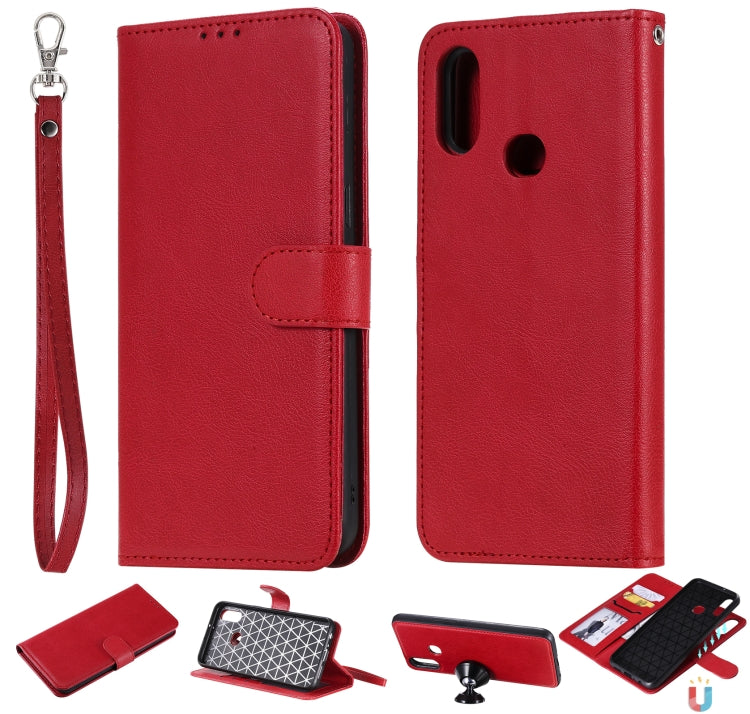 For Galaxy A10s 2 in 1 Solid Color Detachable PU Leather Case with Card Slots & Magnetic Holder & Photo Frame & Wallet & Strap