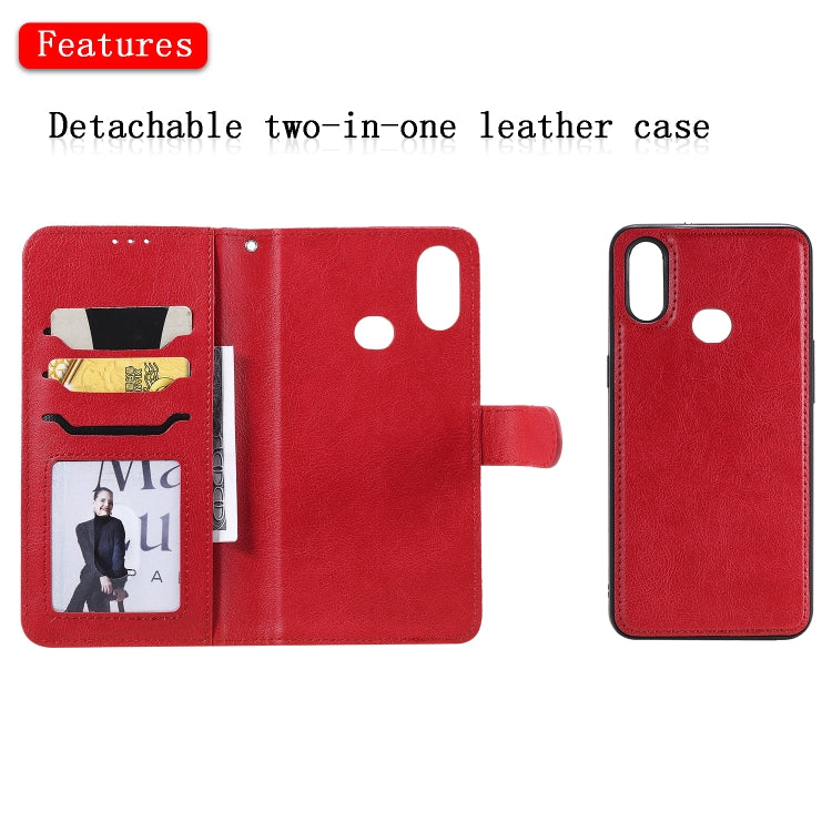 For Galaxy A10s 2 in 1 Solid Color Detachable PU Leather Case with Card Slots & Magnetic Holder & Photo Frame & Wallet & Strap