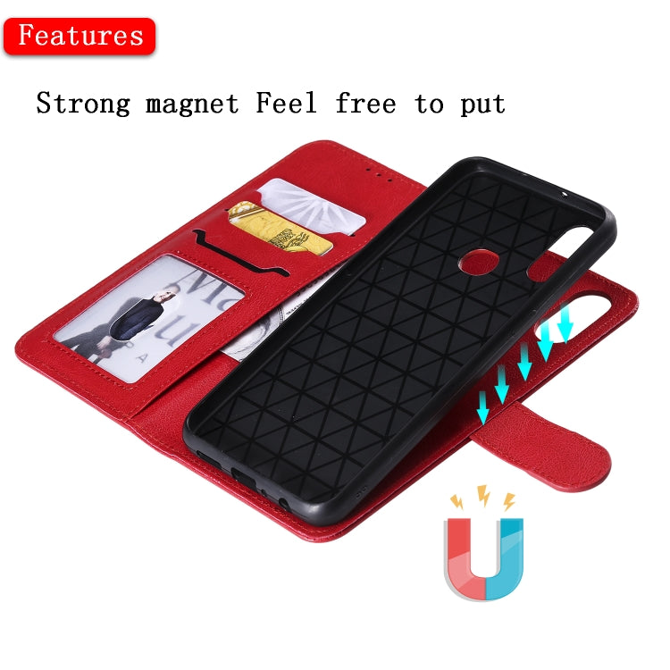 For Galaxy A10s 2 in 1 Solid Color Detachable PU Leather Case with Card Slots & Magnetic Holder & Photo Frame & Wallet & Strap