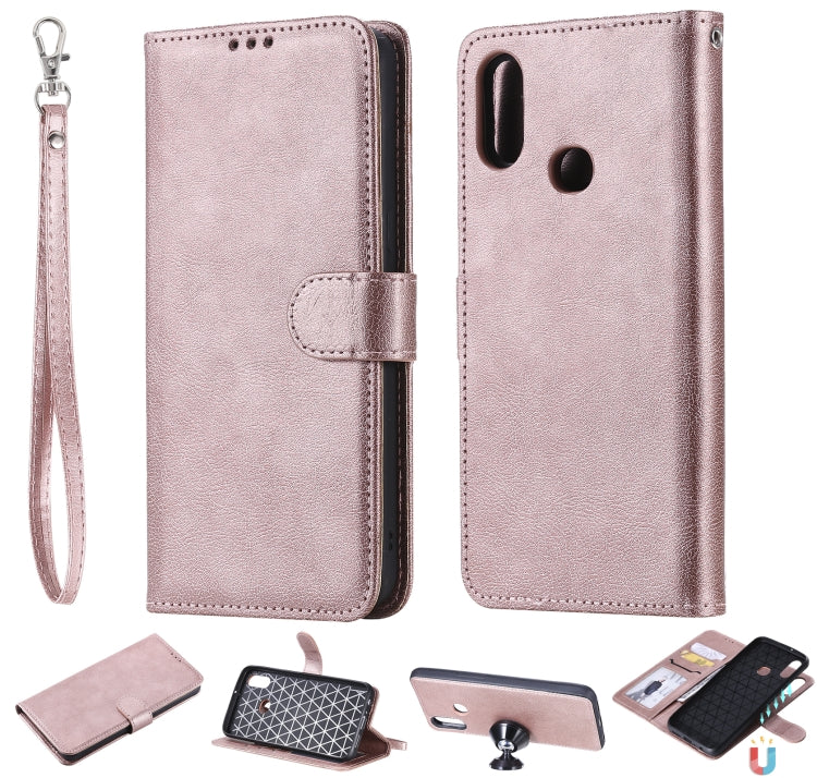 For Galaxy A10s 2 in 1 Solid Color Detachable PU Leather Case with Card Slots & Magnetic Holder & Photo Frame & Wallet & Strap