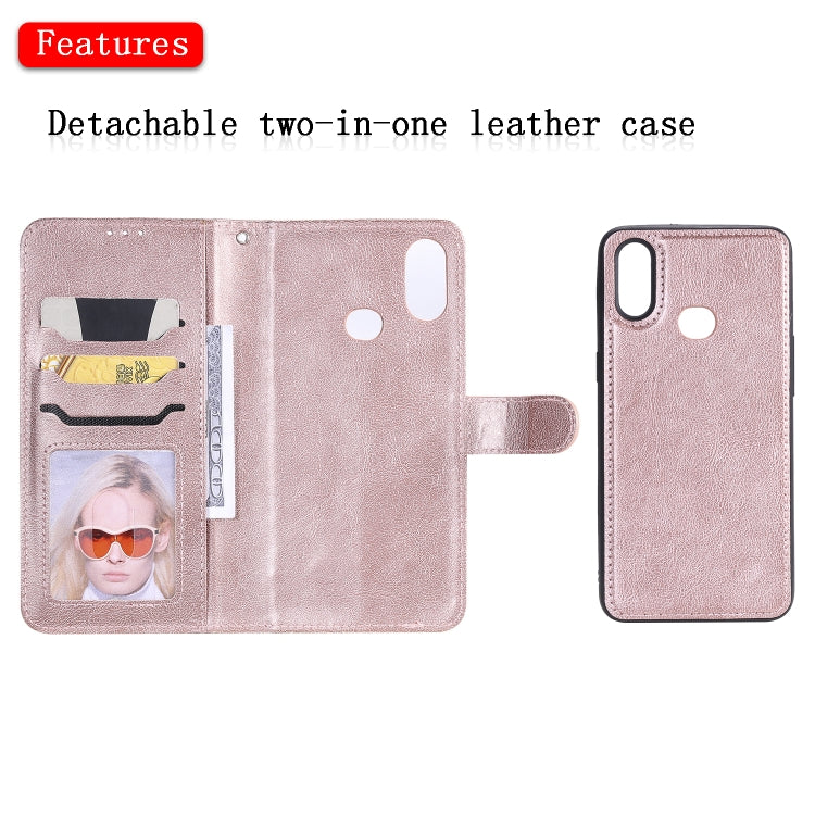 For Galaxy A10s 2 in 1 Solid Color Detachable PU Leather Case with Card Slots & Magnetic Holder & Photo Frame & Wallet & Strap