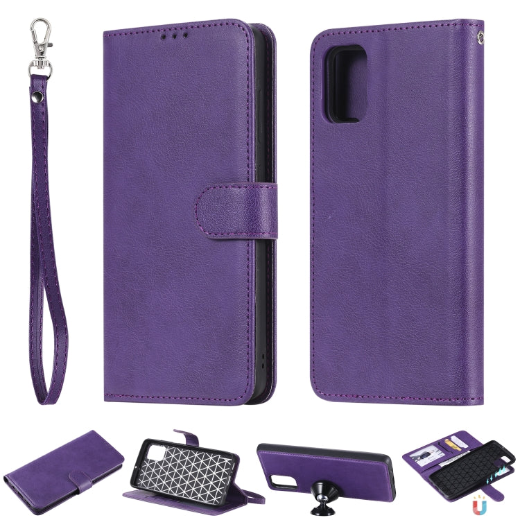 For Galaxy A51 2 in 1 Solid Color Detachable PU Leather Case with Card Slots & Magnetic Holder & Photo Frame & Wallet & Strap