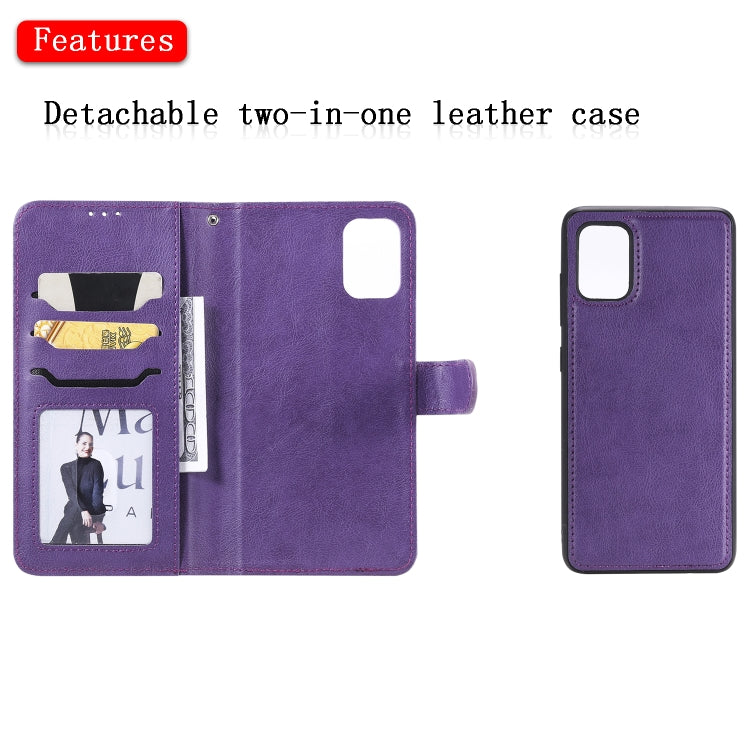 For Galaxy A51 2 in 1 Solid Color Detachable PU Leather Case with Card Slots & Magnetic Holder & Photo Frame & Wallet & Strap