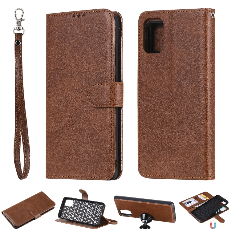 For Galaxy A51 2 in 1 Solid Color Detachable PU Leather Case with Card Slots & Magnetic Holder & Photo Frame & Wallet & Strap