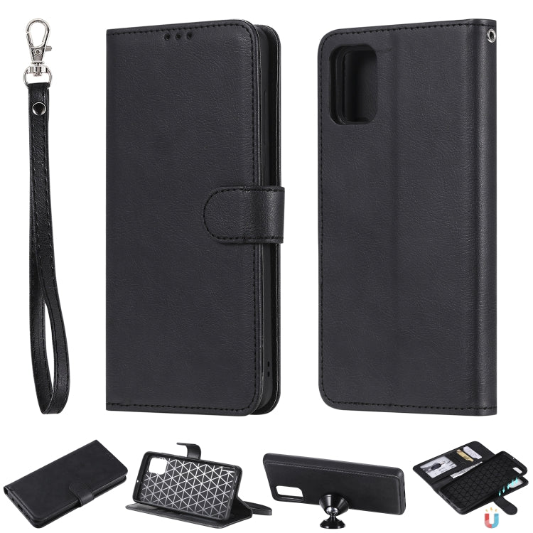 For Galaxy A51 2 in 1 Solid Color Detachable PU Leather Case with Card Slots & Magnetic Holder & Photo Frame & Wallet & Strap