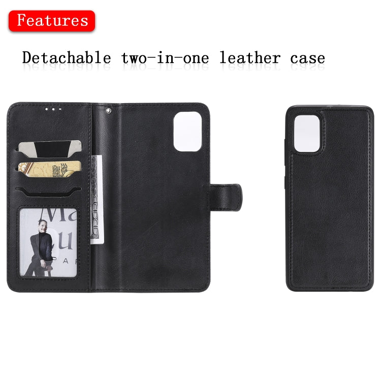 For Galaxy A51 2 in 1 Solid Color Detachable PU Leather Case with Card Slots & Magnetic Holder & Photo Frame & Wallet & Strap