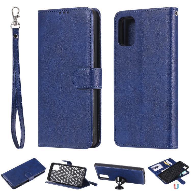 For Galaxy A51 2 in 1 Solid Color Detachable PU Leather Case with Card Slots & Magnetic Holder & Photo Frame & Wallet & Strap