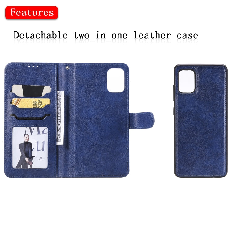 For Galaxy A51 2 in 1 Solid Color Detachable PU Leather Case with Card Slots & Magnetic Holder & Photo Frame & Wallet & Strap