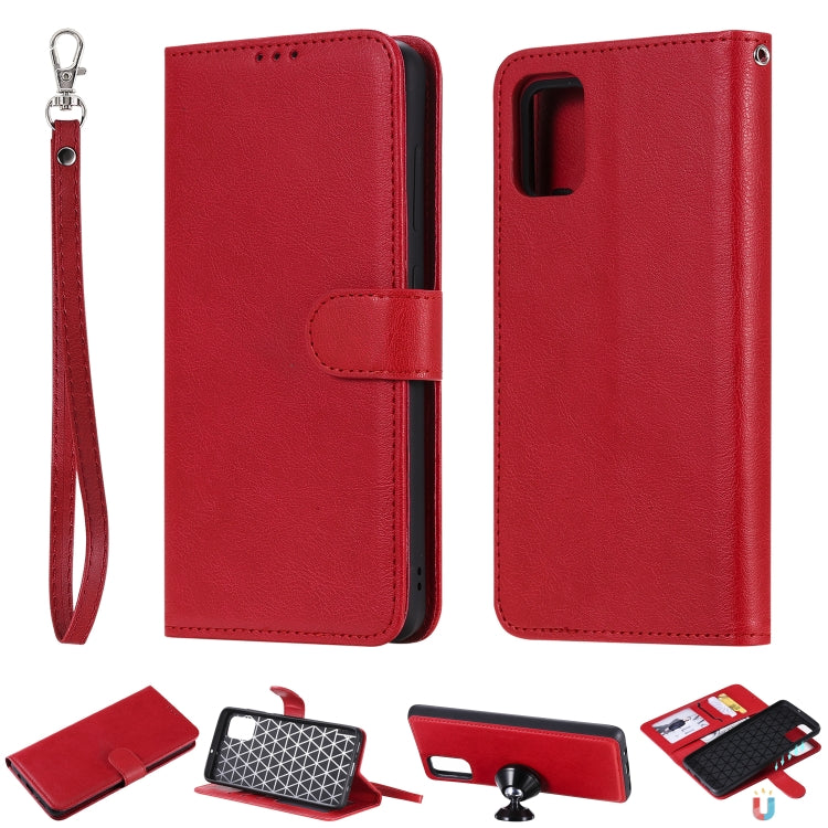 For Galaxy A51 2 in 1 Solid Color Detachable PU Leather Case with Card Slots & Magnetic Holder & Photo Frame & Wallet & Strap