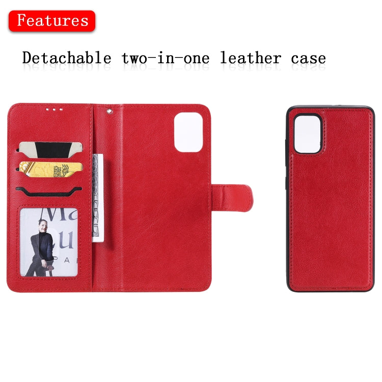 For Galaxy A51 2 in 1 Solid Color Detachable PU Leather Case with Card Slots & Magnetic Holder & Photo Frame & Wallet & Strap