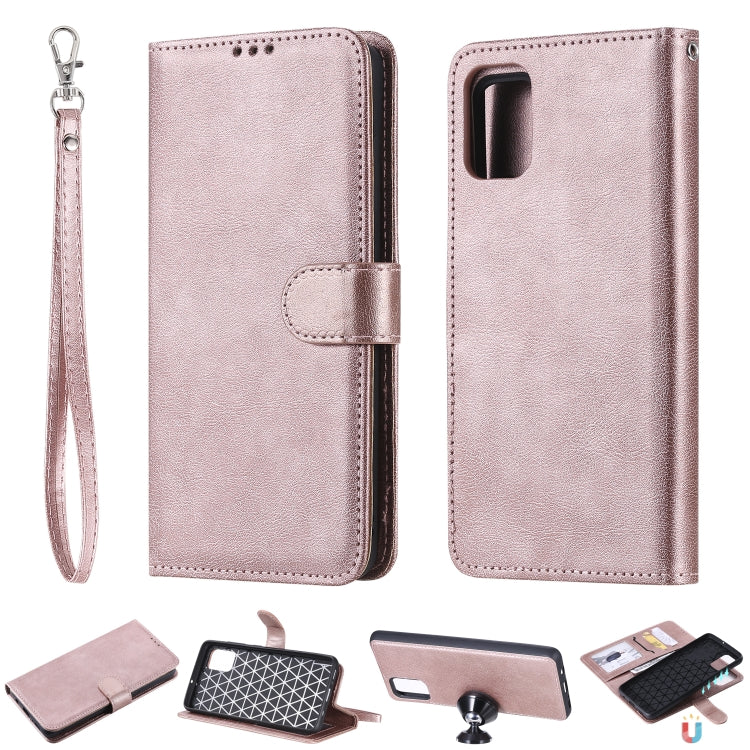 For Galaxy A51 2 in 1 Solid Color Detachable PU Leather Case with Card Slots & Magnetic Holder & Photo Frame & Wallet & Strap
