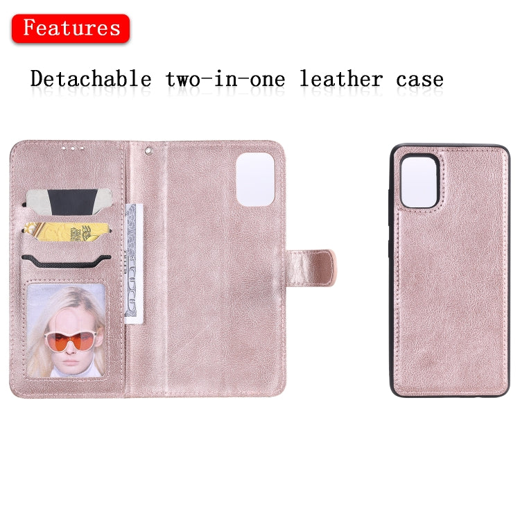 For Galaxy A51 2 in 1 Solid Color Detachable PU Leather Case with Card Slots & Magnetic Holder & Photo Frame & Wallet & Strap