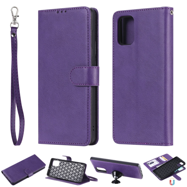 For Galaxy A71 2 in 1 Solid Color Detachable PU Leather Case with Card Slots & Magnetic Holder & Photo Frame & Wallet & Strap
