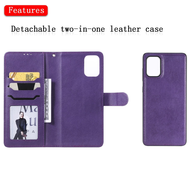 For Galaxy A71 2 in 1 Solid Color Detachable PU Leather Case with Card Slots & Magnetic Holder & Photo Frame & Wallet & Strap