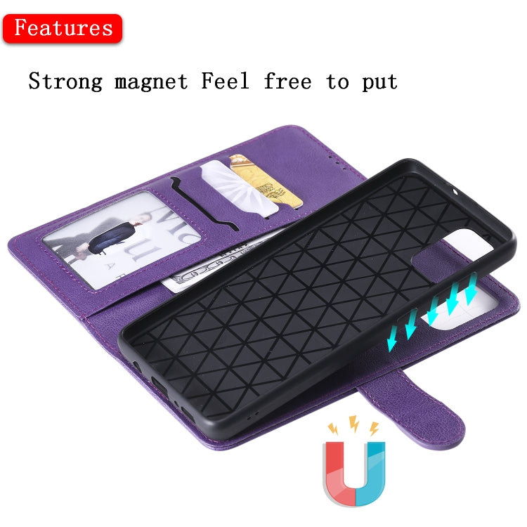 For Galaxy A71 2 in 1 Solid Color Detachable PU Leather Case with Card Slots & Magnetic Holder & Photo Frame & Wallet & Strap