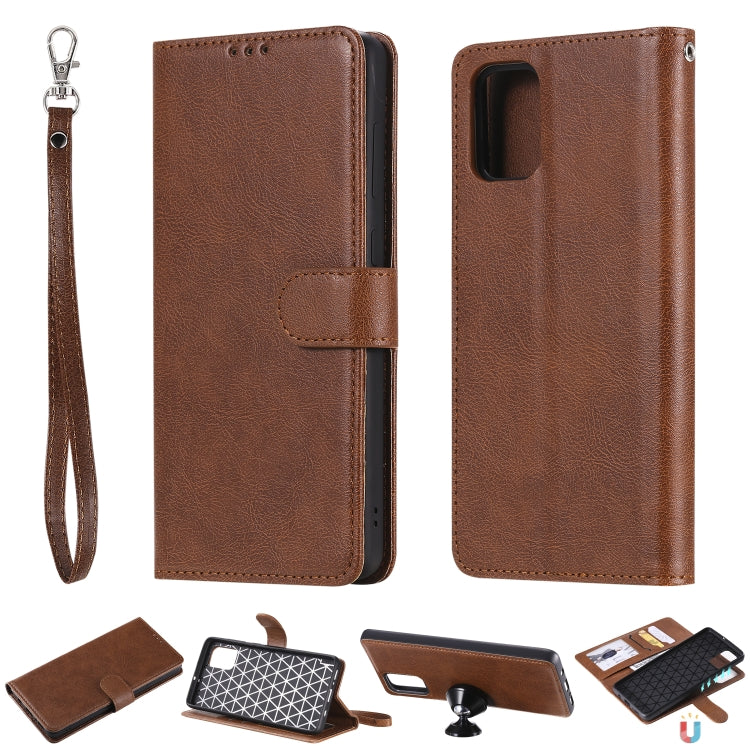 For Galaxy A71 2 in 1 Solid Color Detachable PU Leather Case with Card Slots & Magnetic Holder & Photo Frame & Wallet & Strap