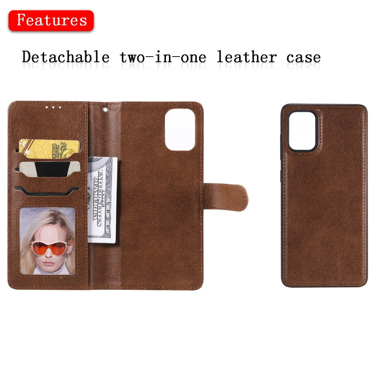 For Galaxy A71 2 in 1 Solid Color Detachable PU Leather Case with Card Slots & Magnetic Holder & Photo Frame & Wallet & Strap