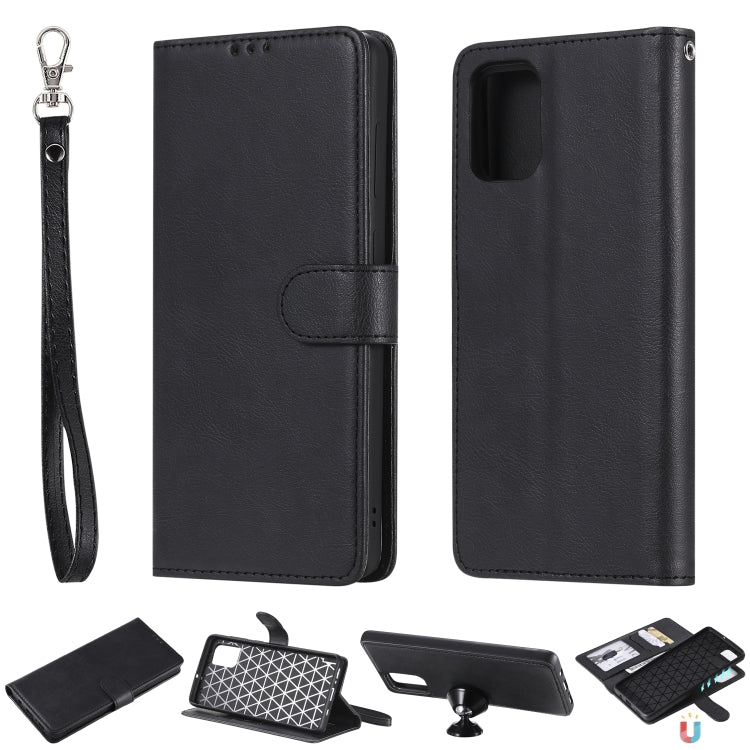 For Galaxy A71 2 in 1 Solid Color Detachable PU Leather Case with Card Slots & Magnetic Holder & Photo Frame & Wallet & Strap