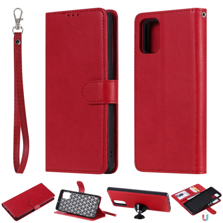 For Galaxy A71 2 in 1 Solid Color Detachable PU Leather Case with Card Slots & Magnetic Holder & Photo Frame & Wallet & Strap