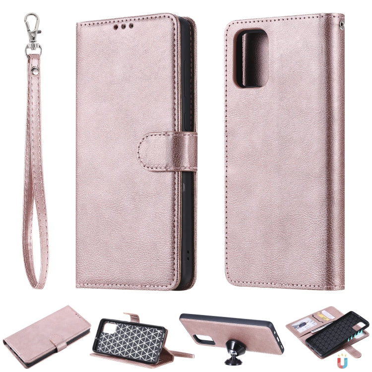 For Galaxy A71 2 in 1 Solid Color Detachable PU Leather Case with Card Slots & Magnetic Holder & Photo Frame & Wallet & Strap