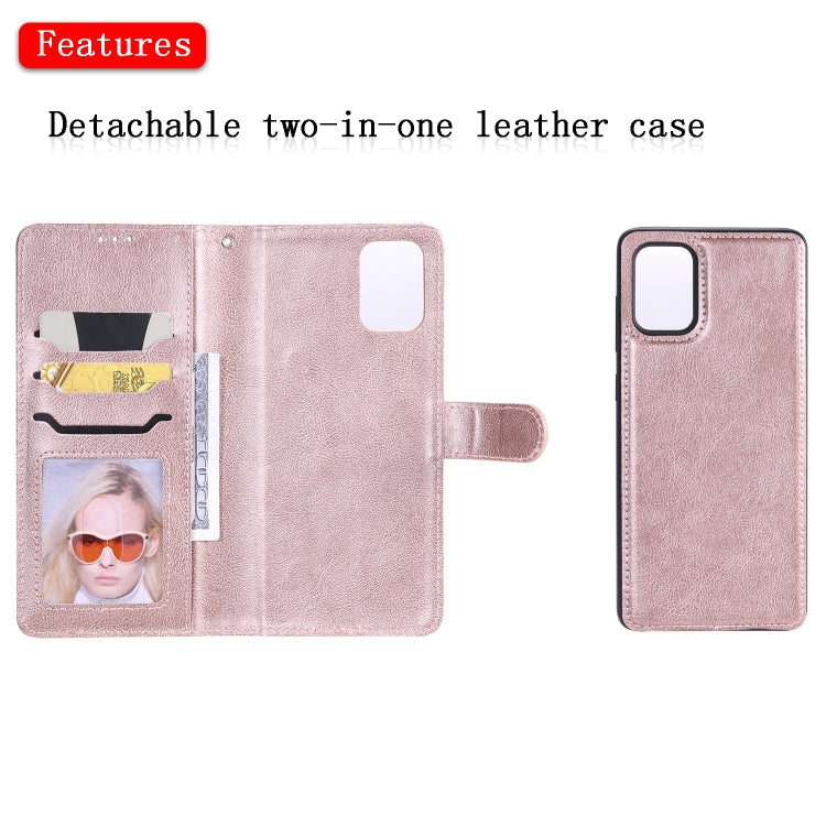 For Galaxy A71 2 in 1 Solid Color Detachable PU Leather Case with Card Slots & Magnetic Holder & Photo Frame & Wallet & Strap