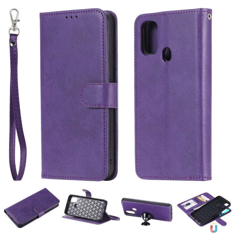 For Galaxy M30s 2 in 1 Solid Color Detachable PU Leather Case with Card Slots & Magnetic Holder & Photo Frame & Wallet & Strap