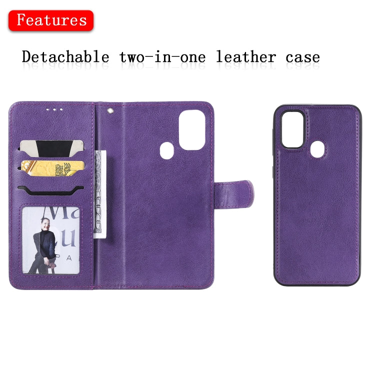 For Galaxy M30s 2 in 1 Solid Color Detachable PU Leather Case with Card Slots & Magnetic Holder & Photo Frame & Wallet & Strap