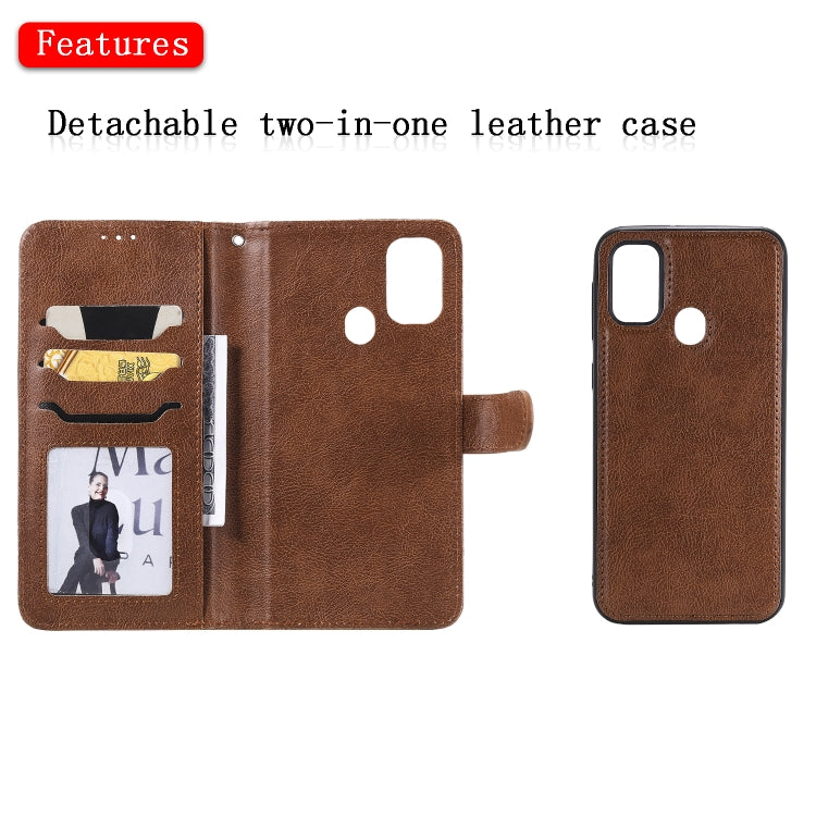 For Galaxy M30s 2 in 1 Solid Color Detachable PU Leather Case with Card Slots & Magnetic Holder & Photo Frame & Wallet & Strap