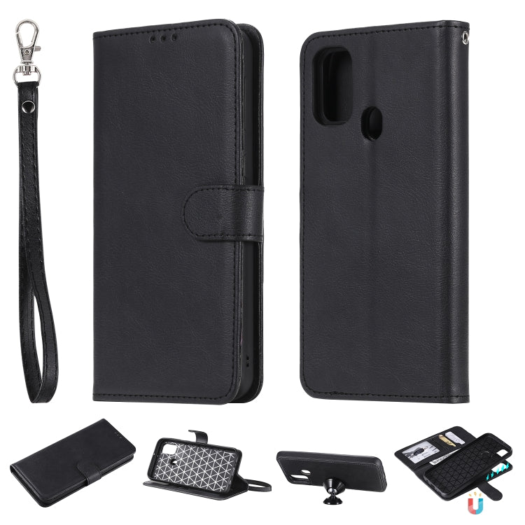 For Galaxy M30s 2 in 1 Solid Color Detachable PU Leather Case with Card Slots & Magnetic Holder & Photo Frame & Wallet & Strap