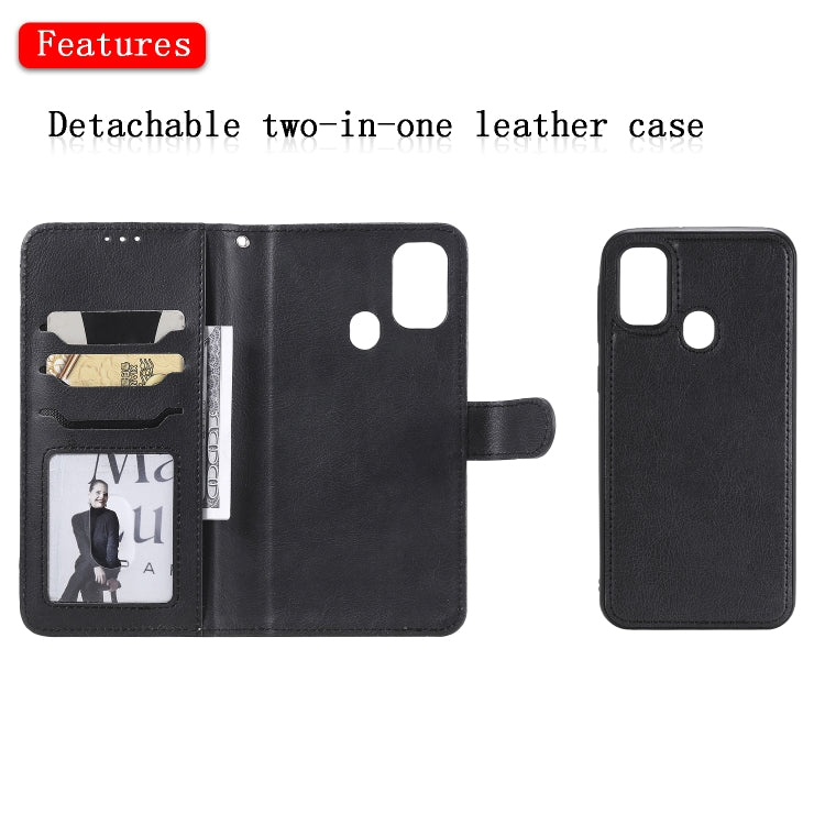 For Galaxy M30s 2 in 1 Solid Color Detachable PU Leather Case with Card Slots & Magnetic Holder & Photo Frame & Wallet & Strap